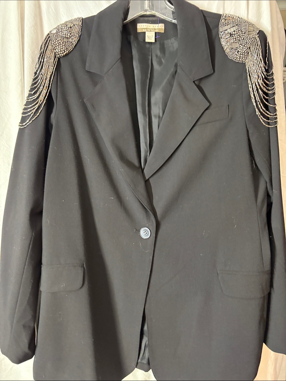 Boston Proper Black Beaded Shoulder Blazer